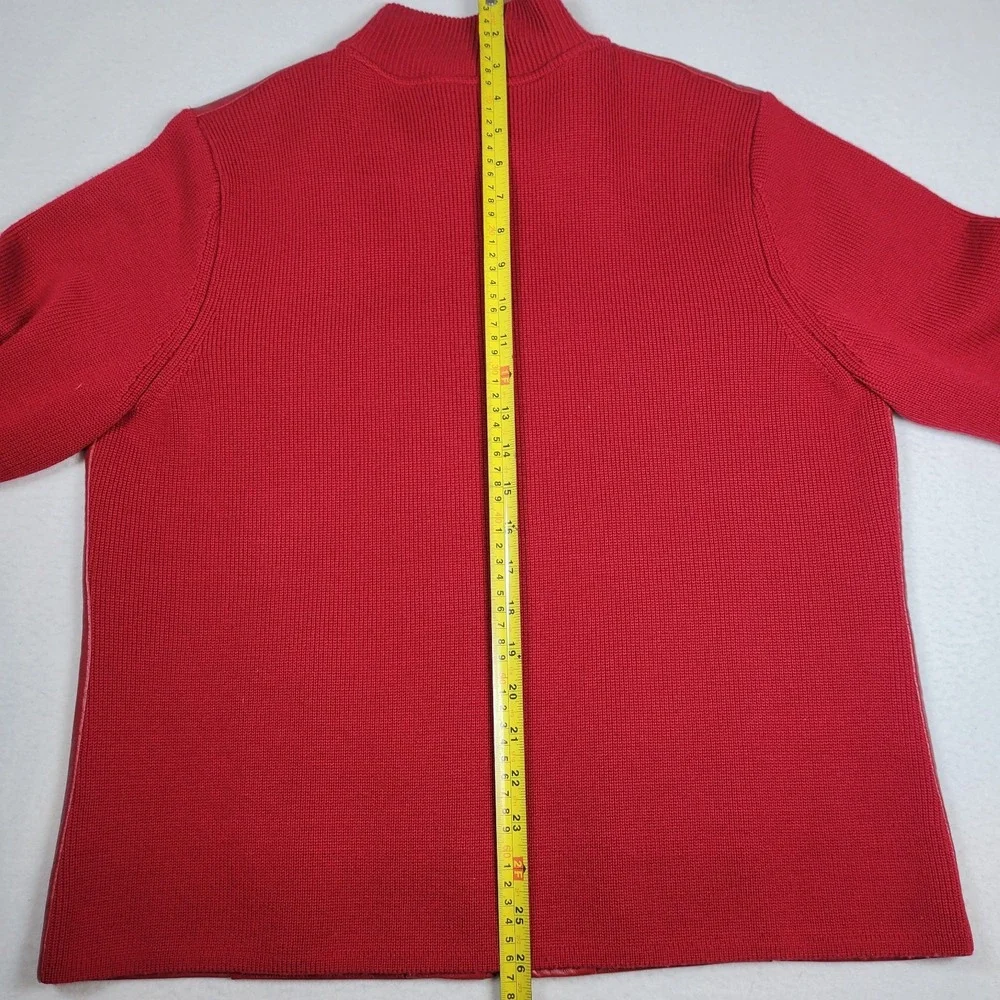 Pendleton Oregon Vintage Wool Leather Sweater Jacket‎ Solid Red Zippered Size L
